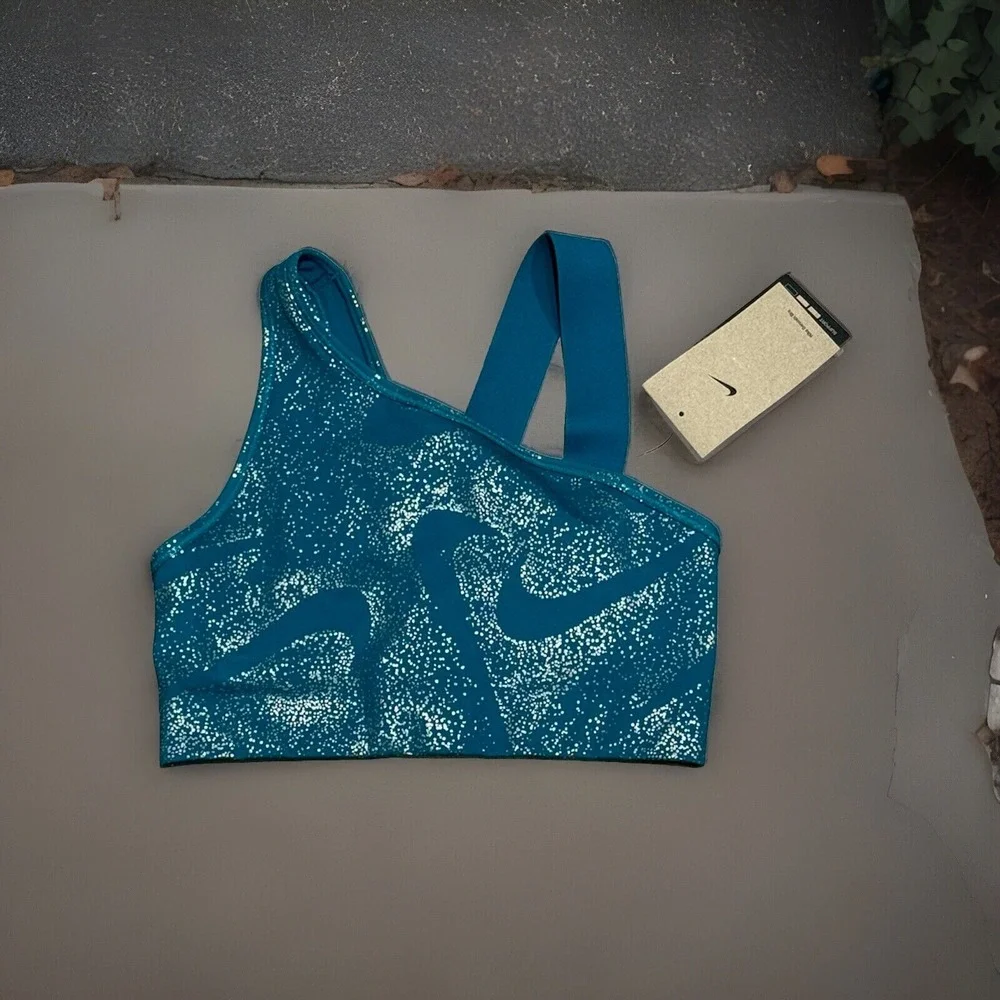 NIKE Swoosh Sports Bra. Teal & Grey/Silver. Size XS . Orig. $52. NEW With Tags